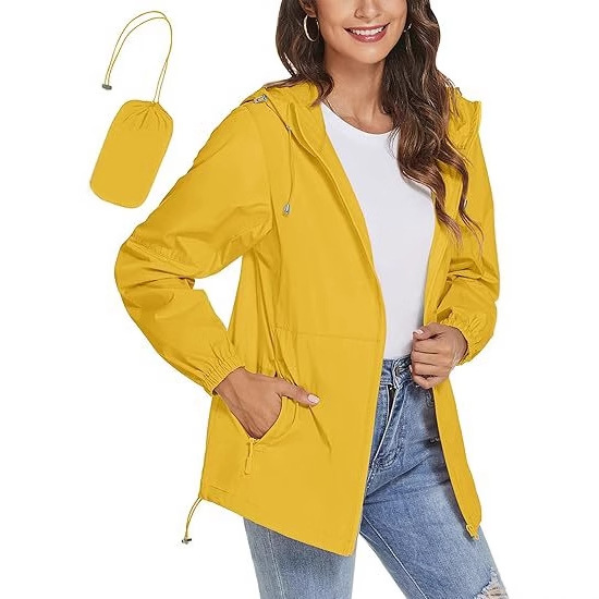 Cross-border Hot Selling Amazon Foreign Trade European and American Style Women's Rain-proof Lightweight Portable Hooded Windbreaker Raincoat