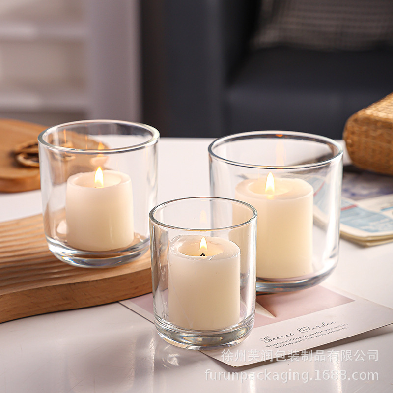 批发多规格透明加厚香薰玻璃蜡烛杯卧室婚礼氛围装饰烛台摆件空杯