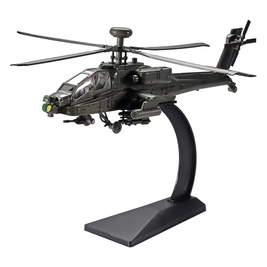 Helicóptero armado Apache de Huayi, modelo de juguete militar de aleación para niños con sonido y luz, adorno coleccionable, genial con sonido y luz.