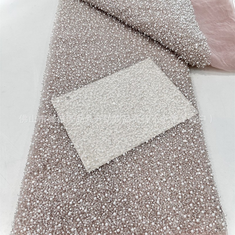 Tejido de perlas de alta densidad, tejido bordado de tubo de perlas, vestido de boda, moda, tela de cena, stock transfronterizo