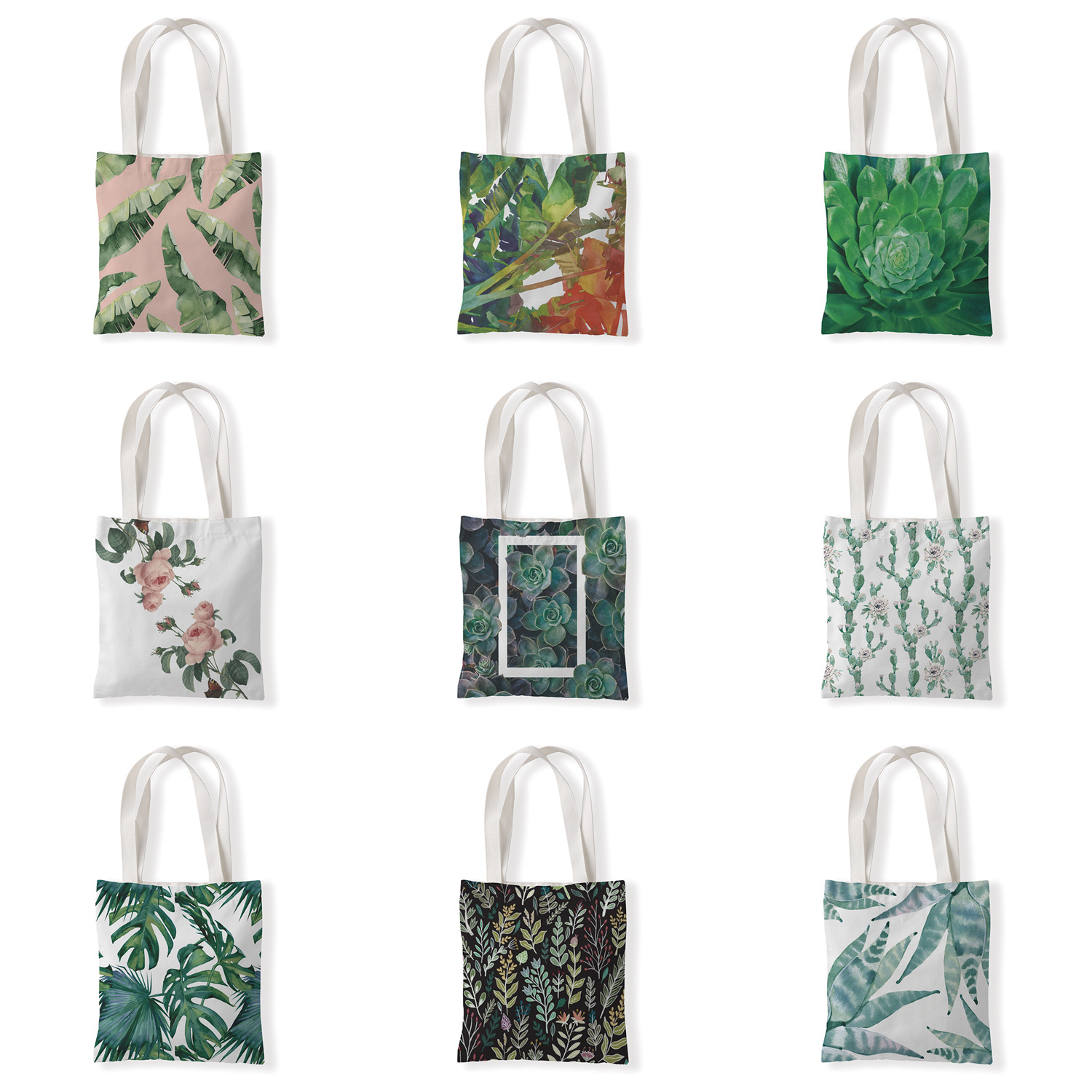 几何叶子印花时尚单肩购物袋广告宣传包休闲零钱袋文艺手提帆布袋