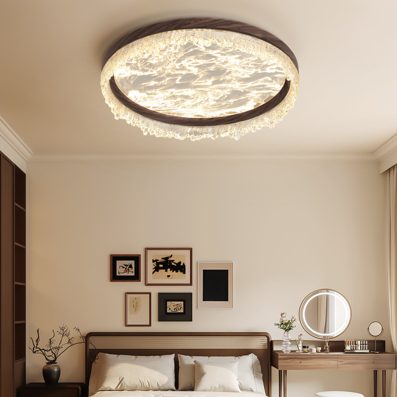 Lámpara de dormitorio de estilo medio, lámpara de techo, protección para los ojos de nube y niebla, estilo japonés, retro, wabi-ji, nogal, grano de madera, restaurante, libro, lámpara de habitación