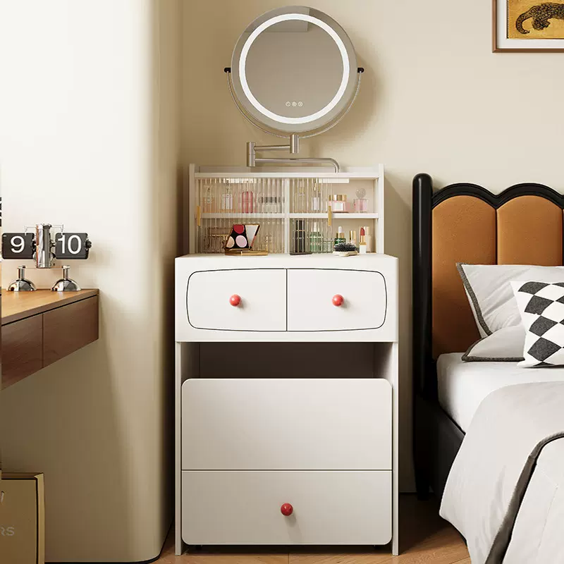 实木奶油风小户型梳妆台卧室现代简约化妆桌收纳柜化妆台带化妆镜