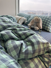 7Lins绿色色织格子水洗棉床上四件套纯棉文艺1.5m1.8米被套床单