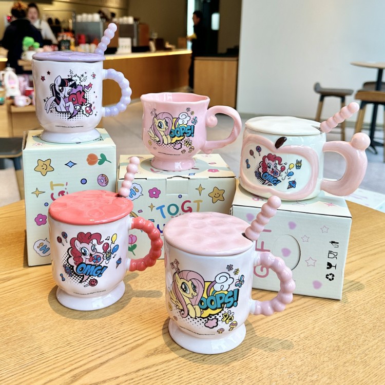 Pony Poly con tapa de marca taza de cerámica taza de agua doméstica taza de oficina taza de café encantadora de alto valor