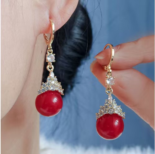 Red Bead Crown Earrings
