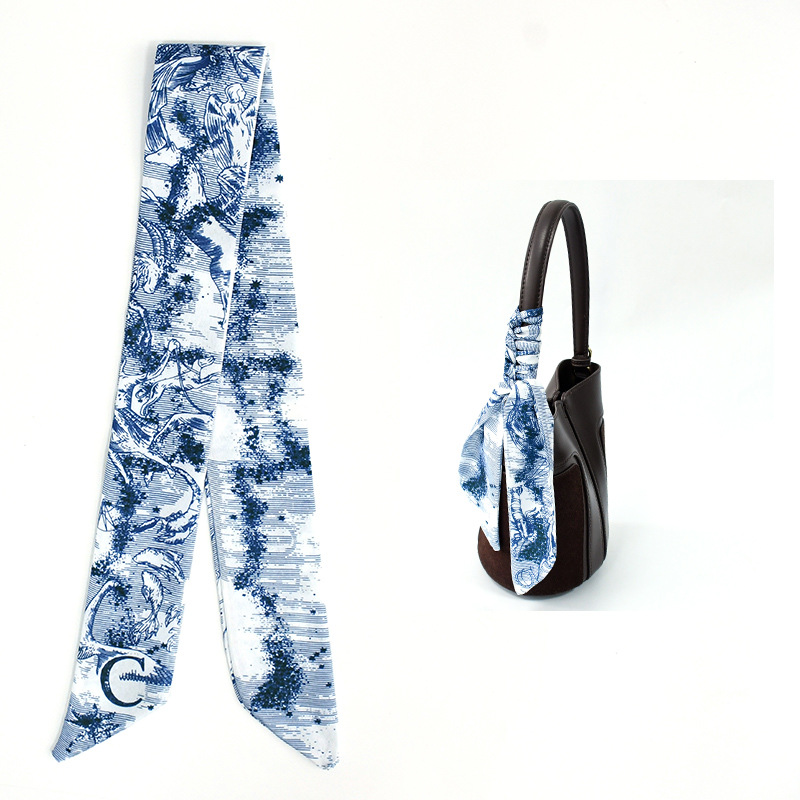 Primavera y verano de moda casual bolsa de decoración bufandas flores de seda de alta calidad 24 letras largas tiras multipropósito