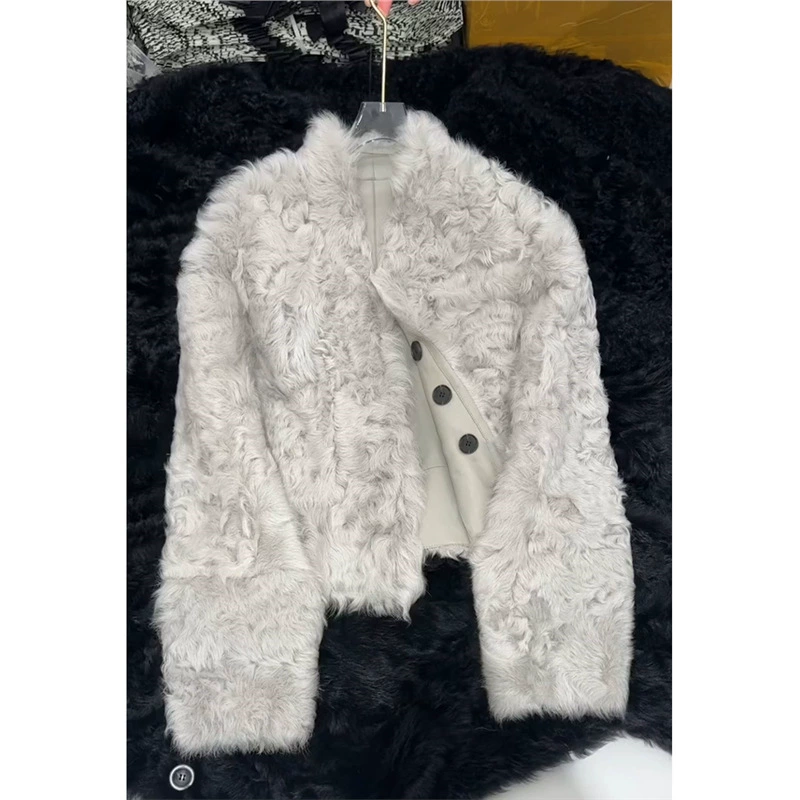 YT397475 Уникальный супер красивый маленький ароматный ветер меха один серый овечья шерсть толстая куртка женский 2025 новый взрыв