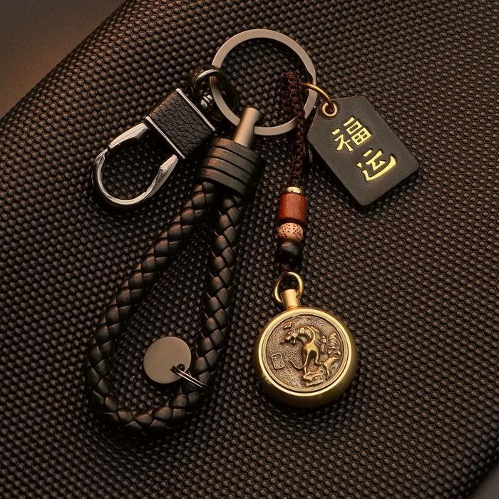 カップルの車のキーホルダー黄銅十二生肖のキーホルダーの手作りのペンダントの復古的なアイデアはお金のハンドルを回します。|undefined