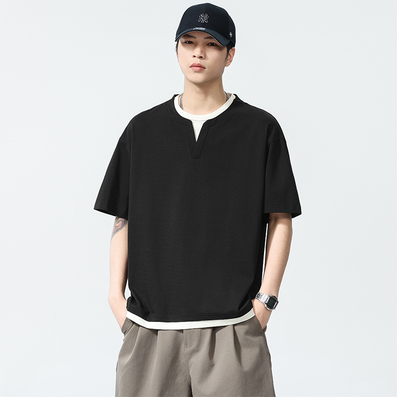 Solona Ice Silk Cool Fake 투피스 여름 남성 반팔 티셔츠 American Loose 2025 New Large Size 남성 의류