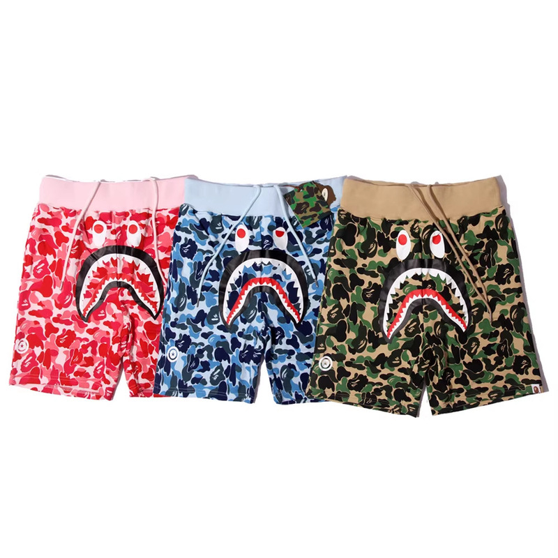 Cross-Border Foreign Trade Wholesale Camouflage Shark Letter Wgm Printed Three-Quarter Straight Casual Shorts