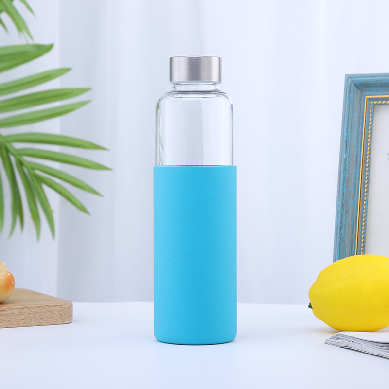 Comercio exterior nuevo vidrio de una sola capa deportes al aire libre taza de agua coche de gran capacidad caja de silicona portátil botella de agua regalo