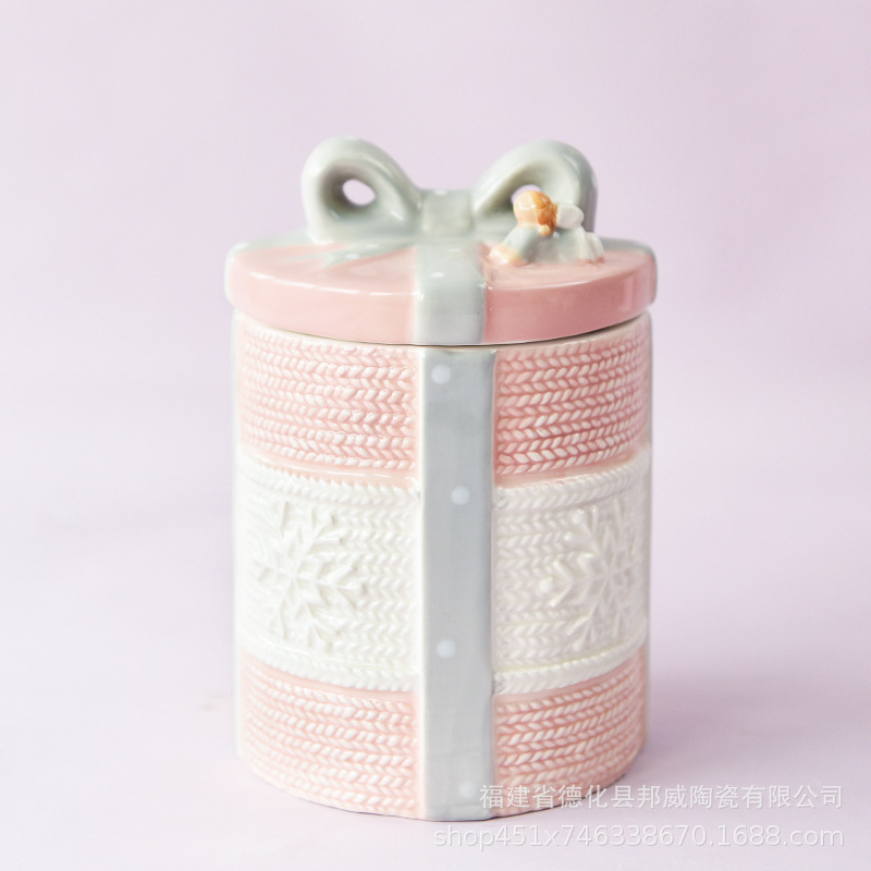 Angel de boda americana Día de San Valentín rosa corazón de la niña cerámica sellado latas de almacenamiento latas de almacenamiento puede decorar adornos