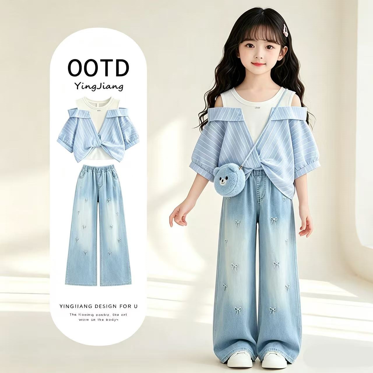 Original fabric and workmanship, 2026 new style fresh and cute short-sleeved T-shirt with contrasting shoulder and doll-like design for women.
