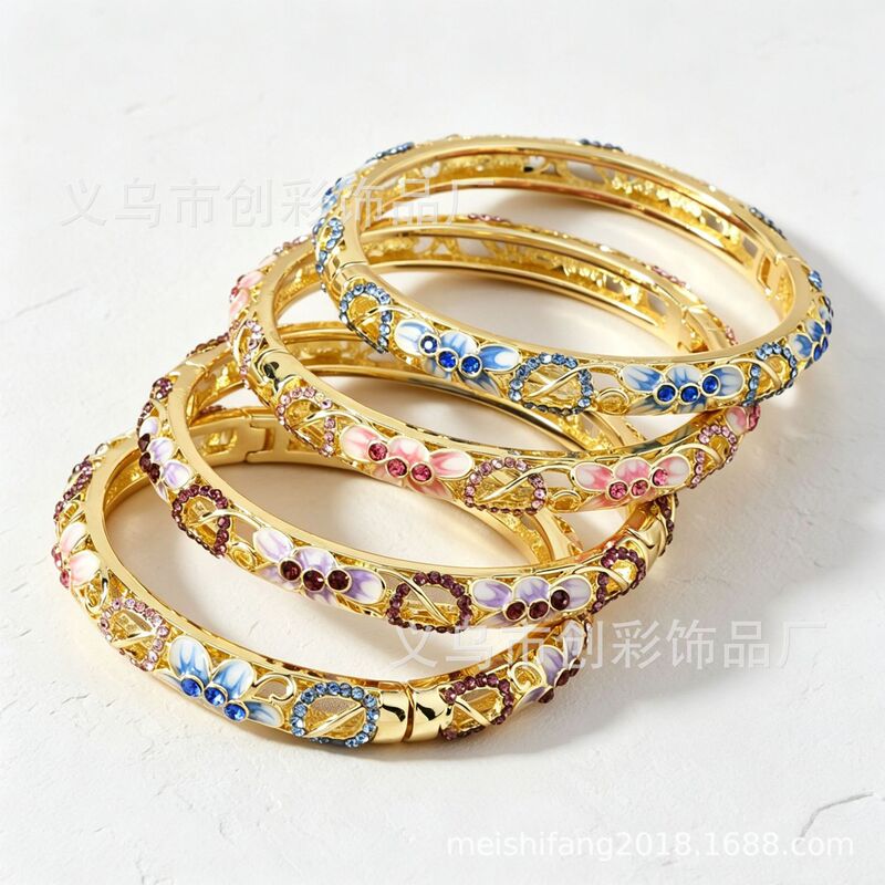 New Chinese-Style Multi-Color Enamel Bracelet with Floral Diamond-Encrusted Hollow Design, Exclusively Available for Cross-Border Sales, In-Stock and Can Be Mixed for Bulk Orders New Chinese-Style Multi-Color Enamel Bracelet with Floral Diamond-Encrusted Hollow Design, Exclusively Available for Cross-Border Sales, In-Stock and Can Be Mixed for Bulk Orders