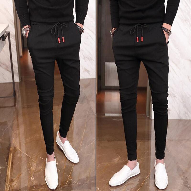 夏季九分裤男紧身小脚裤男社会精神小伙裤子男弹力紧身休闲裤男