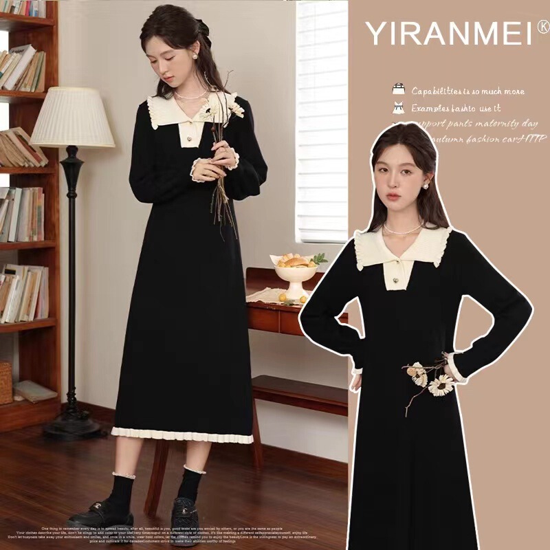 Breastfeeding Clothes for Going Out Spring and Autumn French Lapel Breastfeeding Sweater Pregnant Women Temperament Breastfeeding dress Postpostpartum Breastfeeding Clothes