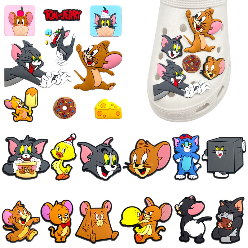 21 styles of Tom and Jerry shoe charms for clogs, cartoon DIY soft rubber shoe accessories, PVC soft rubber shoe accessories, temu 21 styles of Tom and Jerry shoe charms for clogs, cartoon DIY soft rubber shoe accessories, PVC soft rubber shoe accessories, temu