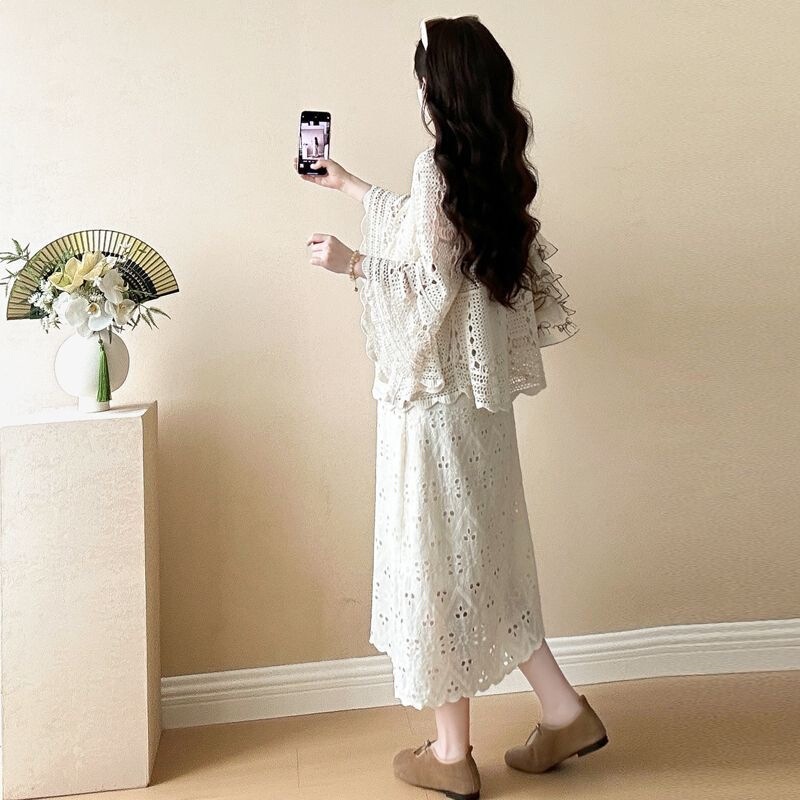 Tiktok Popular Maternity Dress Summer 2026 New Pure Cotton Lace Loose Tank Dress Set Two-Piece Set