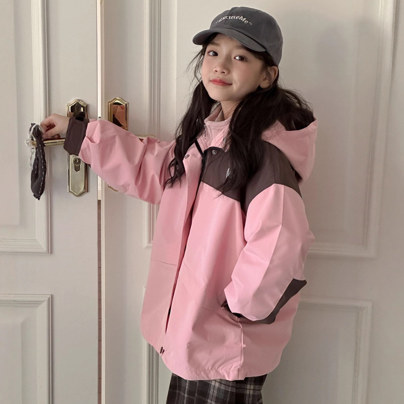 Tckids Spring Style Color-Blocking Windproof and Waterproof Hooded Jacket Outdoor Jacket