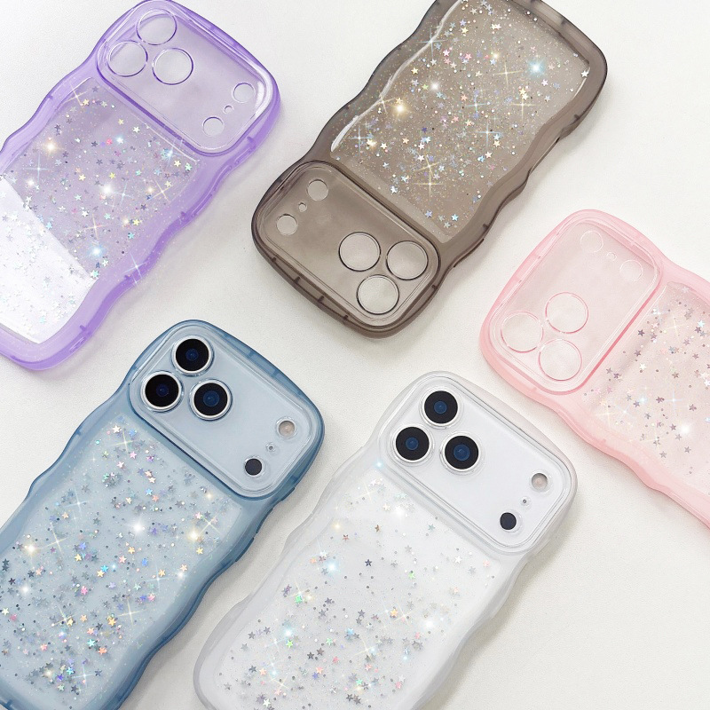Suitable for Iphone17 Mobile Phone Case Glue Glitter Powder 16 Wave Pattern Stylish 15 Anti-Fall 14 Transparent Protective Case