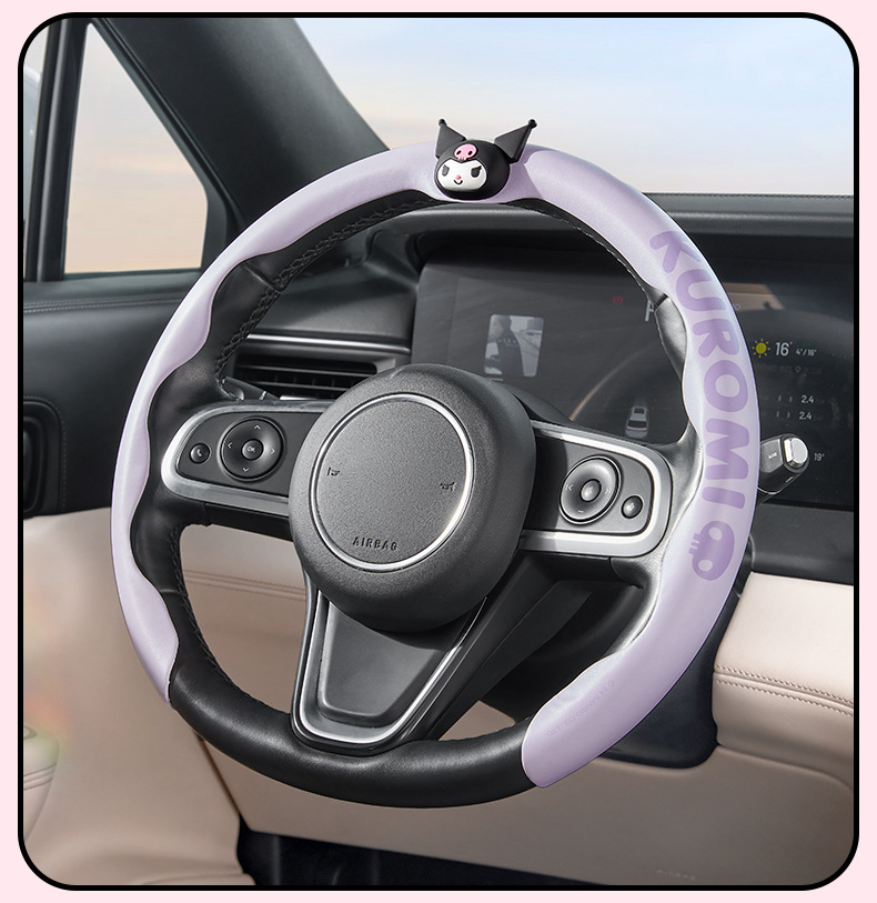Sanrio Car Steering Wheel Cover, Summer All-Season Universal Combination, Ultra-Thin, Cute, Non-Slip, Anti-Sweat Leather Handlebar Cover