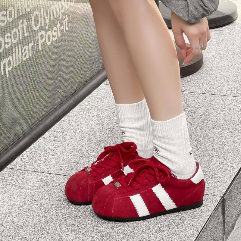 真皮内增高芭蕾德训鞋女2025秋新款丑萌南瓜头两杠登山运动休闲鞋|undefined