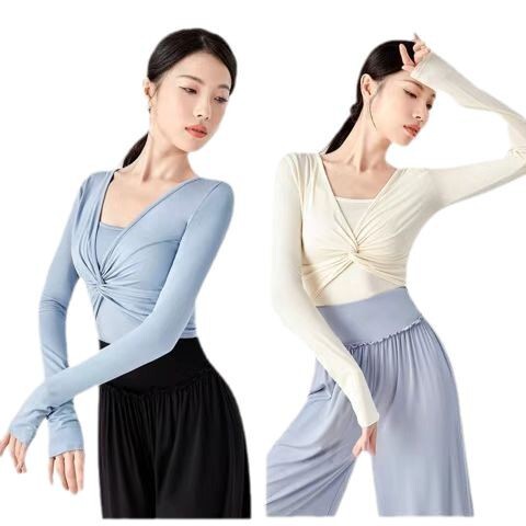 Modern Dance Practice Top for Women | Chinese Classical Dance Clothing | Adult Fitted Elegant Long-Sleeve Suit