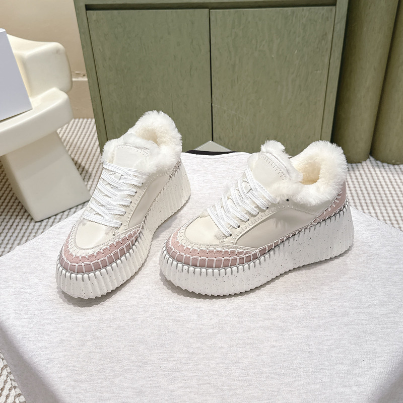 Zhao Lusi's Same Style Platform Thick-Soled Shoes for Small People to Increase Height, Hand-Sewn Casual White Shoes, Fleece-Lined Warm High-Top Shoes Zhao Lusi's Same Style Platform Thick-Soled Shoes for Small People to Increase Height, Hand-Sewn Casual White Shoes, Fleece-Lined Warm High-Top Shoes