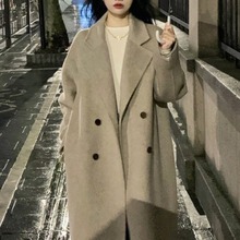深棕色双面羊绒大衣外套2023秋冬新款韩版赫本风中长款羊呢子大衣