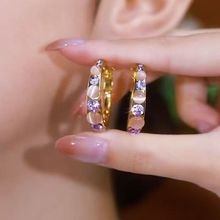 新款韩国紫色耳圈女网红爆款轻奢气质百搭小众设计感耳环女