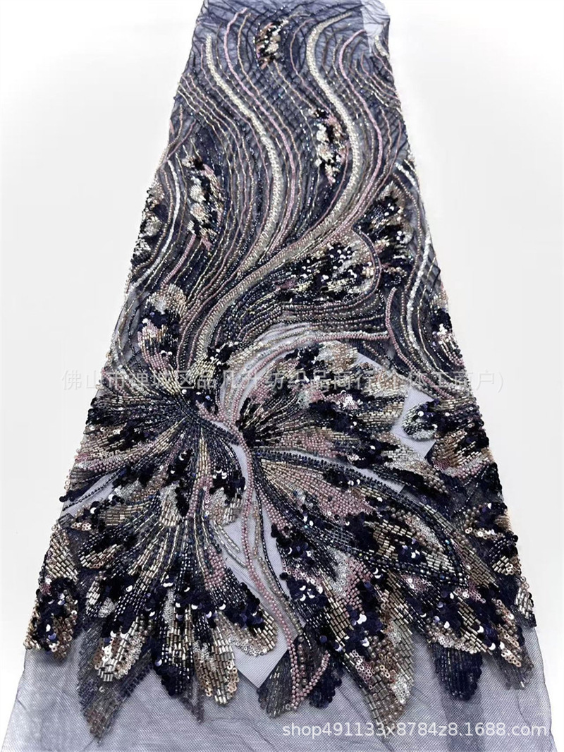 Wavy streamline Peacock pluma bordado tela de malla delgada alfombra roja vestido de cena de boda china tela de lujo ligera