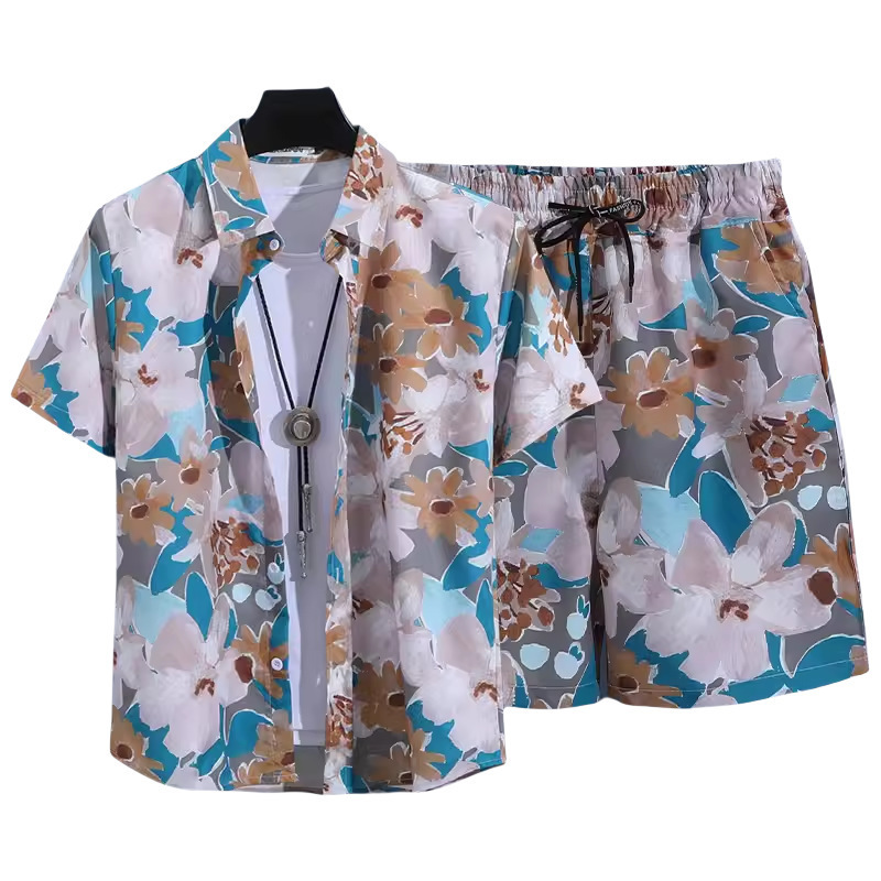 Completo camicia e pantaloncini floreali vintage per mare_voghion.com