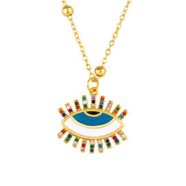 跨境新款热销邪恶眼睛吊坠项链钛钢锁骨链铜滴油眼睛元素项链饰品