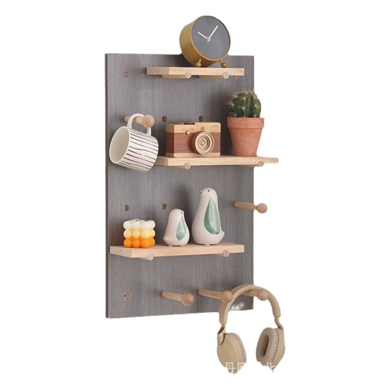 Доска из цельного дерева с отверстиями оптом Бытовая настенная стойка для спальни Деревянная стойка для хранения Перегородка Настенная полка Доска Nordic