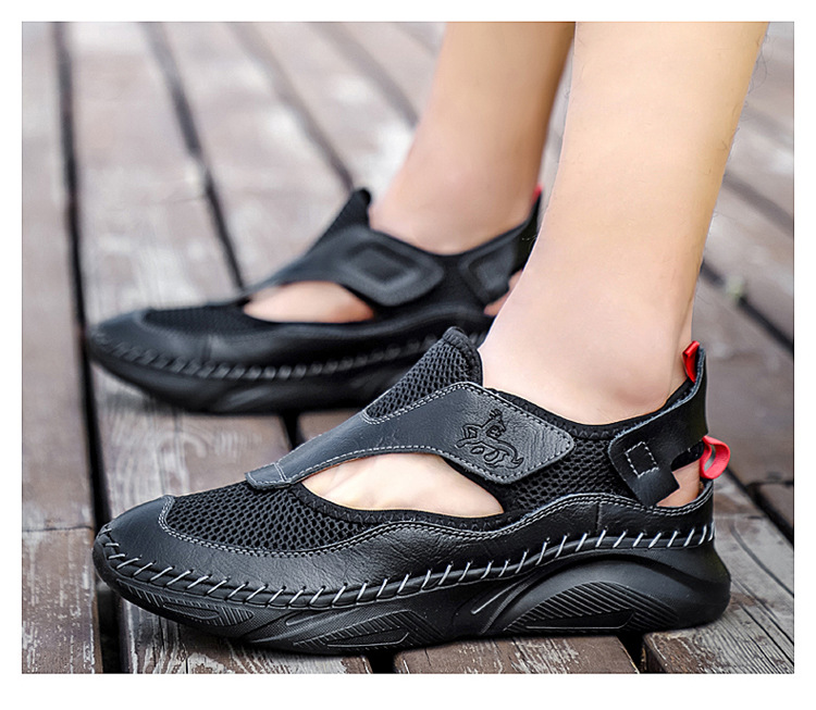 Cross-border large-sized outdoor wading light-soled sports sandals, men's trendy summer Korean version cowhide toe cap beach shoes, clogs undefined