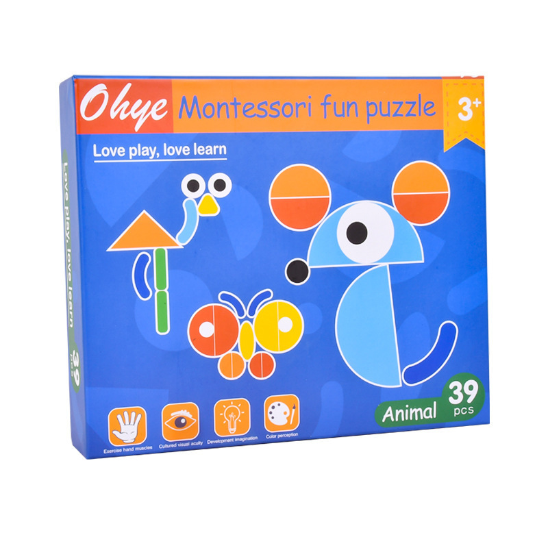 Niños Montessori diversión geométrica rompecabezas creativo rompecabezas educación temprana desarrollo pensamiento preescolar iluminación juguetes de madera