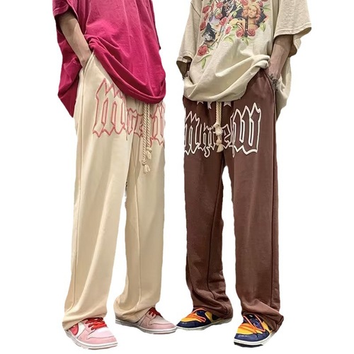 American Retro Men's Streetwear Loose Wide Leg Straight Leg Sweatpants Winter Casual Pants