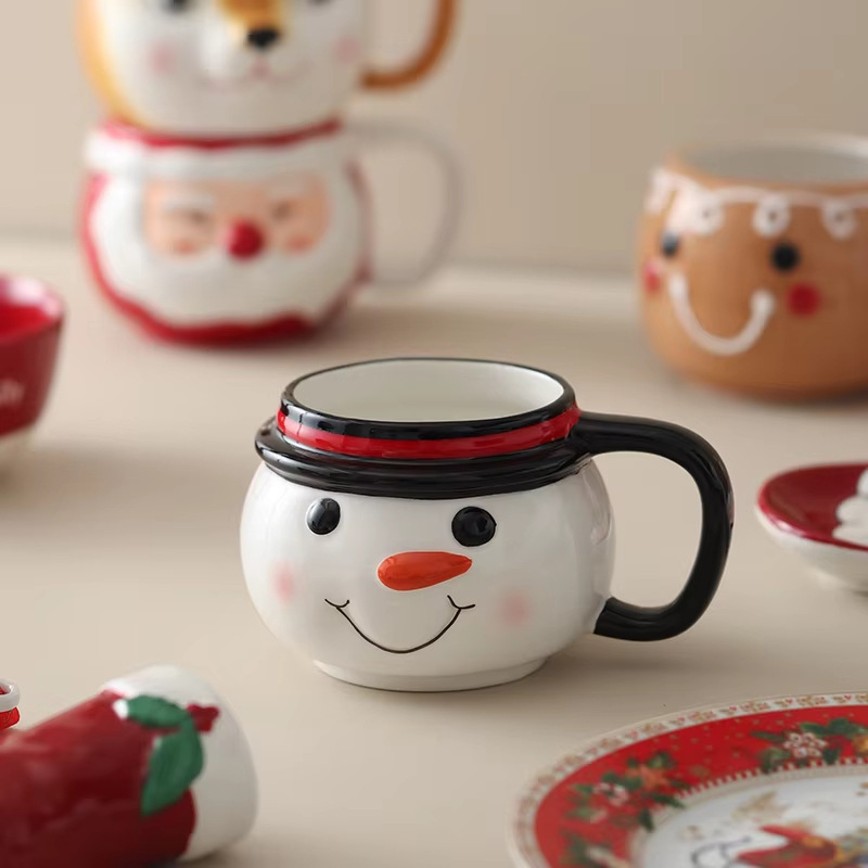Papá Noel encantador ciervo taza de cerámica de agua taza de marca de taza de jengibre hombre taza de cerámica con mango cubiertos diarios