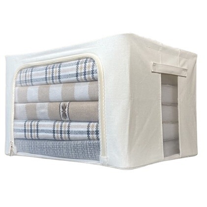 Transparent large window organizer storage box polyester cotton thick spray plastic steel frame three window cotton and linen box wholesale