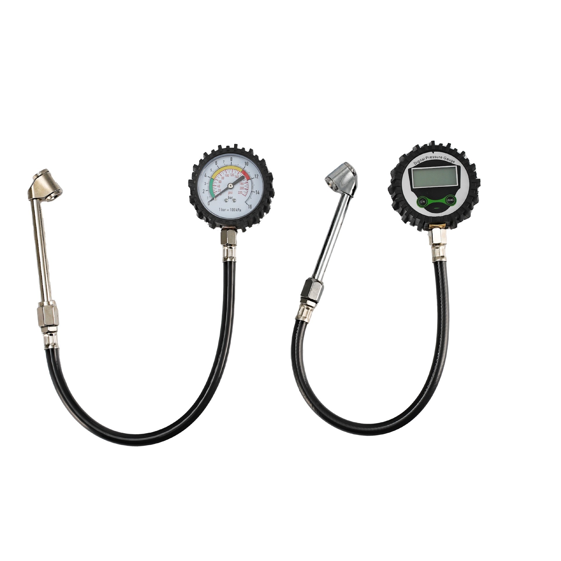 Car tire pressure gun inflating head, electric vehicle and motorcycle tire pressure gauge, inflating nozzle connector with digital display