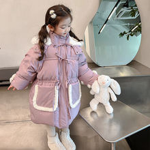 女童中长款羽绒服2025新款宝宝冬季棉服冬装棉衣儿童冬款夹棉外套