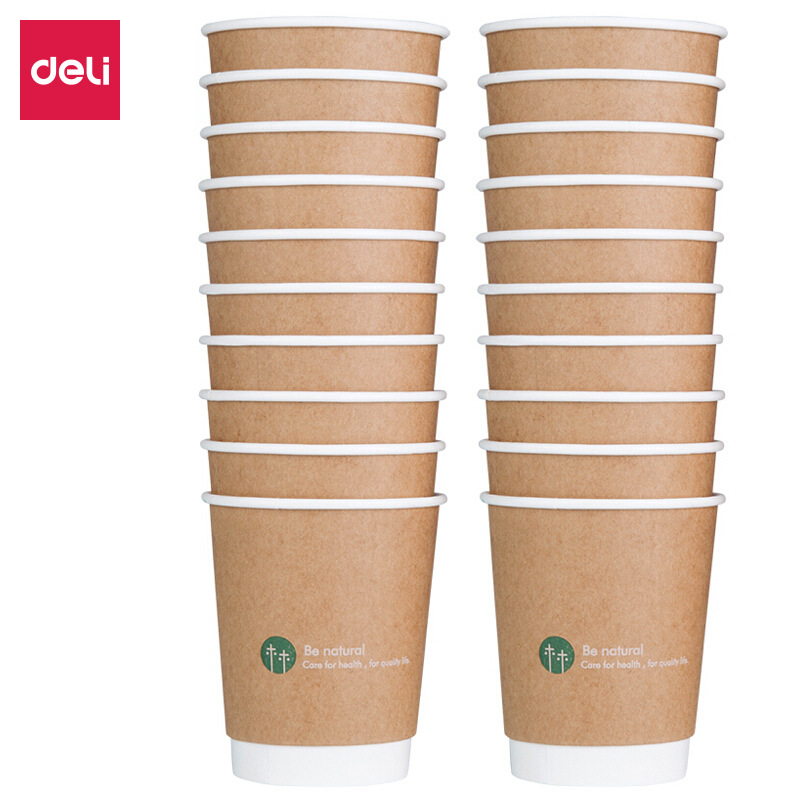Deli 19204 taza de papel de doble capa 280ml desechable engrosada Oficina hogar taza de agua oficina taza de té 20 piezas image 7