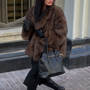 Real shot-solid color plush fur coat Europe and the United States cross-border comfortable leisure eye sexy warm coat fashionable