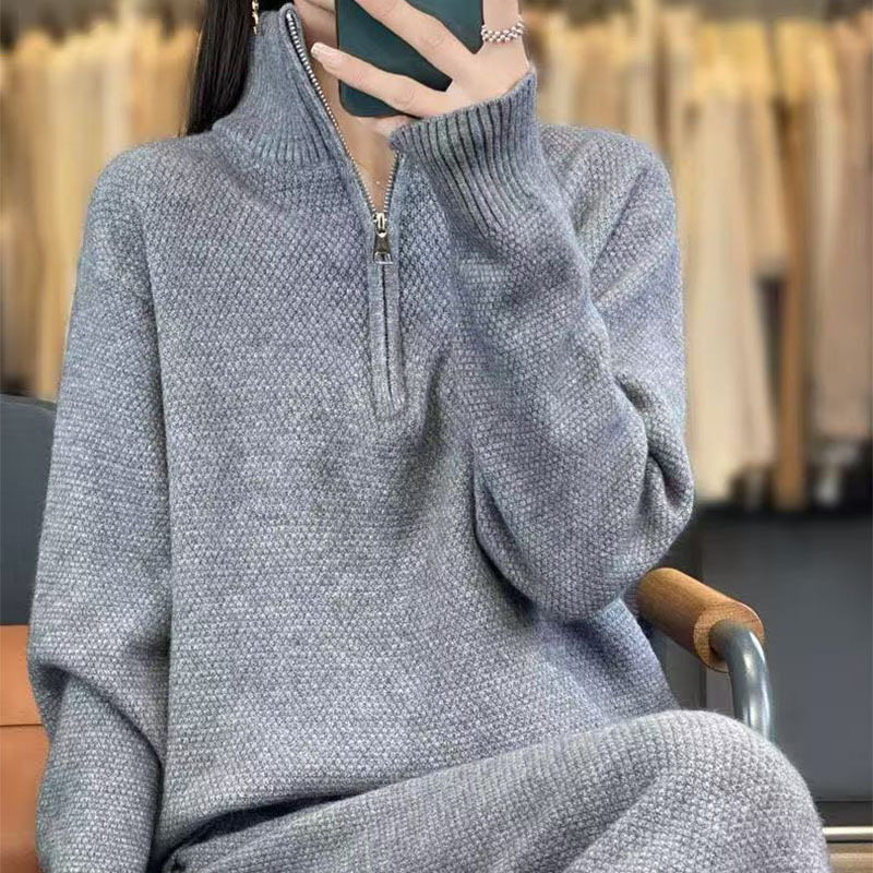 Elegant Elegant Turtleneck Sweater Dress Women's Suit Autumn and Winter New European Large Size Sweater Two-Piece Set Cross-Border