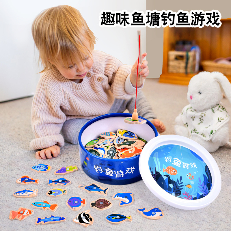 Juguetes de pesca magnética de madera, niños pequeños, bebés, diversión cognitiva, peces pequeños magnéticos, educación temprana, inteligencia, juegos para padres e hijos