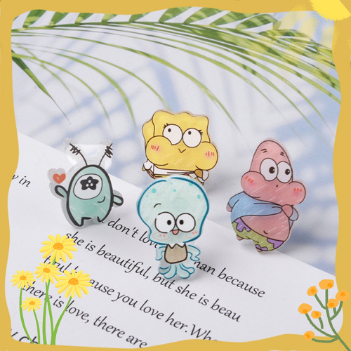 Cartoon Spongebob series children's cute hair clip acrylic fine glitter hair bangs clip funny duckbill clip