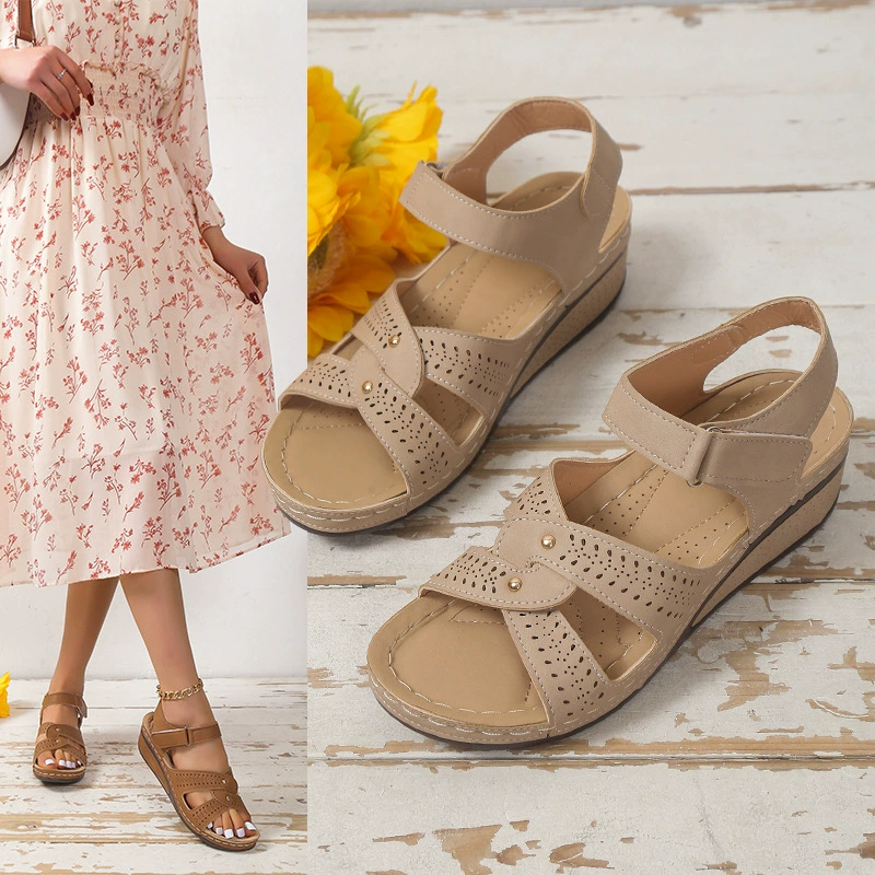 Внешняя торговля Лето Новые дышащие рыбий рот больших размеров, Нескользящие повседневные сандалии с пряжками и открытым носком, женская обувь для матерей, сандалии