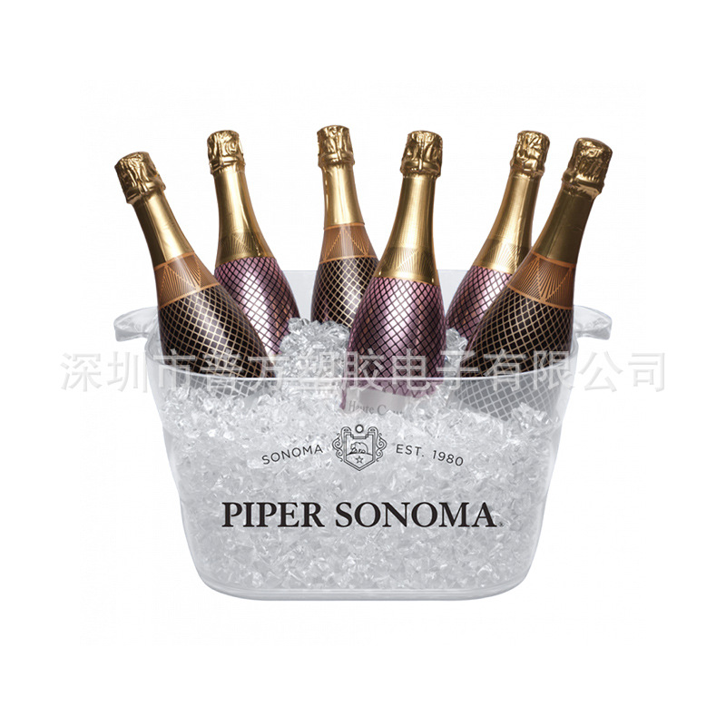 En stock 18L grande transparente PC de plástico champán cubo de hielo bar restaurante comercial cuadrado binaural Cubo de cerveza helada