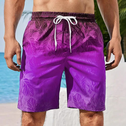 Men's Four-Season Casual 3D Print Straight Leg Shorts, Sports Beach with Drawstring, Digital Quick-Dry